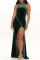 Green Sexy Solid Patchwork Backless Slit Hot Drill Halter Evening Dress Dresses