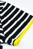 Yellow Fashion Casual Plus Size Striped Print Basic V Neck Short Sleeve Dress