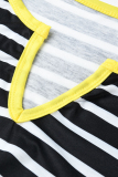Cyan Fashion Casual Plus Size Striped Print Basic V Neck Short Sleeve Dress