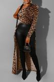Black Sexy Print Leopard Patchwork Fold Asymmetrical Oblique Collar Dresses