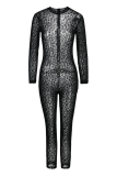 Black Fashion Sexy Solid See-through O Neck Skinny Jumpsuits
