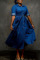Blue Casual Solid Split Joint Pocket Buckle Turndown Collar Shirt Dress Plus Size Dresses
