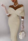 Apricot Elegant Solid Patchwork With Belt V Neck One Step Skirt Dresses