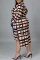 Khaki Fashion Casual Plus Size Plaid Print Split Joint Turndown Collar Shirt Dress