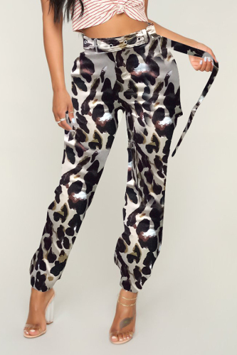 Leopard print Zipper Fly Button Fly Mid Metal Zippered pencil Pants Pants