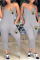 Grey Sexy Casual Print Backless V Neck Regular Jumpsuits