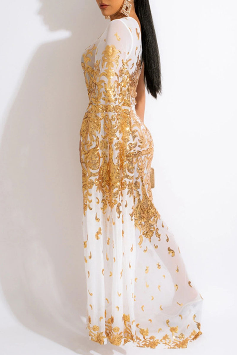 Sexy Bronzing Sequins Oblique Collar Wrapped Skirt Dresses