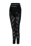 Black Fashion Sexy Patchwork See-through Skinny High Waist Pencil Trousers
