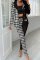Black Fashion Casual Print Patchwork Cardigan Pants Turndown Collar Long Sleeve Two Pieces