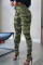 Army Green Fashion Casual Print Frenulum Skinny High Waist Pencil Trousers