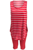 Red blend Casual Slip Striped Print Two Piece Suits Stripe Plus Size