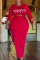 Red Plus Size Casual Vacation Letter High Opening O Neck Plus Size Two Pieces