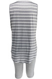Grey blend Casual Slip Striped Print Two Piece Suits Stripe Plus Size