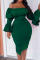 Green Casual Solid Split Joint Off the Shoulder Irregular Dress Dresses