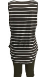 Brown blend Casual Slip Striped Print Two Piece Suits Stripe Plus Size