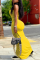 Yellow Casual Solid Patchwork Spaghetti Strap Pencil Skirt Dresses