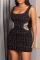 Black Sexy Print Hollowed Out Split Joint Beading U Neck Vest Dress Dresses