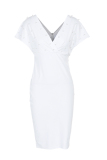 White Fashion Solid Beading V Neck Short Sleeve Dress