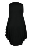 Black Casual Print Patchwork V Neck Vest Dress Plus Size Dresses