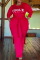 Red Plus Size Casual Vacation Letter High Opening O Neck Plus Size Two Pieces