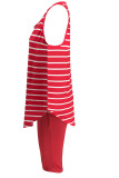 Red blend Casual Slip Striped Print Two Piece Suits Stripe Plus Size