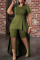 Green Casual Solid Patchwork O Neck Plus Size Two Pieces