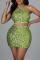 Green Sexy Solid Sequins Split Joint Halter Sleeveless Two Pieces