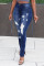 Deep Blue Fashion Casual Solid Ripped High Waist Skinny Denim Jeans