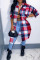 Red Casual Plaid Print Split Joint Pocket Buckle Turndown Collar Outerwear