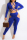 Blue Fashion Sexy Solid Hollowed Out Strap Design Turndown Collar Long Sleeve Two Pieces