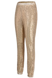 Gold Sexy Solid Sequins Mid Waist Pencil Bottoms
