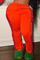 Orange Fashion Casual Solid Tassel Regular High Waist Trousers