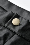 Black PU OL Patchwork Solid tassel Zippered Stitching Zipper Tassel Plus Size