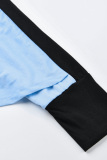 Blue Casual Elegant Solid Patchwork Asymmetrical O Neck Pencil Skirt Dresses