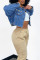 Light Blue Street Solid Rivets Split Joint Turndown Collar Long Sleeve Straight Denim Jacket