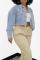 Light Blue Street Solid Rivets Split Joint Turndown Collar Long Sleeve Straight Denim Jacket