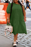 Fluorescent Green Fashion Casual Plus Size Solid Frenulum Oblique Collar Short Sleeve Dress