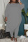 Grey Fashion Casual Solid Asymmetrical Oblique Collar Plus Size Two Pieces