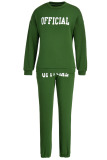 Green Sportswear Print Letter O Neck Long Sleeve Two Pieces