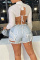 White Fashion Sexy Solid Hollowed Out Split Joint Turndown Collar Tops