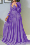 Purple Sexy Fashion V-neck Long Sleeve Dress (Without Belt)
