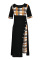 Black Fashion Casual Print Split Joint O Neck Short Sleeve Dress