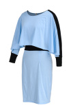 Blue Casual Elegant Solid Patchwork Asymmetrical O Neck Pencil Skirt Dresses