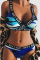 Blue Sexy Sportswear Patchwork Camouflage Print Letter Two-piece Set