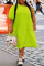 Dark Green Fashion Casual Plus Size Solid Frenulum Oblique Collar Short Sleeve Dress