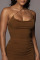 Burgundy Sexy Solid Patchwork Fold Spaghetti Strap Sleeveless Two Pieces
