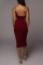 Burgundy Sexy Solid Patchwork Fold Spaghetti Strap Sleeveless Two Pieces