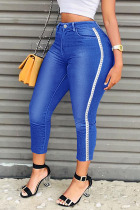 Medium Blue Casual Solid Split Joint High Waist Regular Denim Jeans