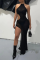 Black Sexy Solid Split Joint Halter Irregular Dress Dresses