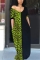 Green Fashion V-Neck Short Sleeved Leopard Dress